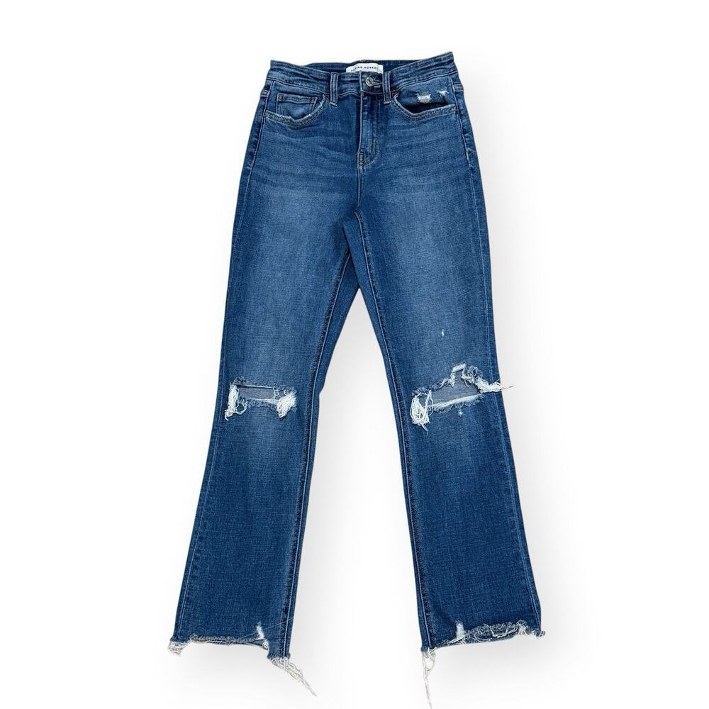 Flying Monkey Holly High Rise Distressed Hem Slim Straight Jeans 25 Blue Boho
